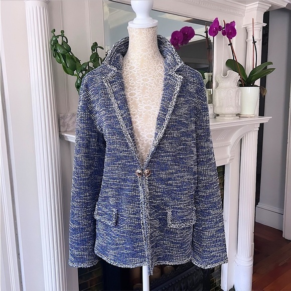 JEAN-PIERRE Blue & White Lightweight Tweed Blazer Size Medium - Picture 1 of 16